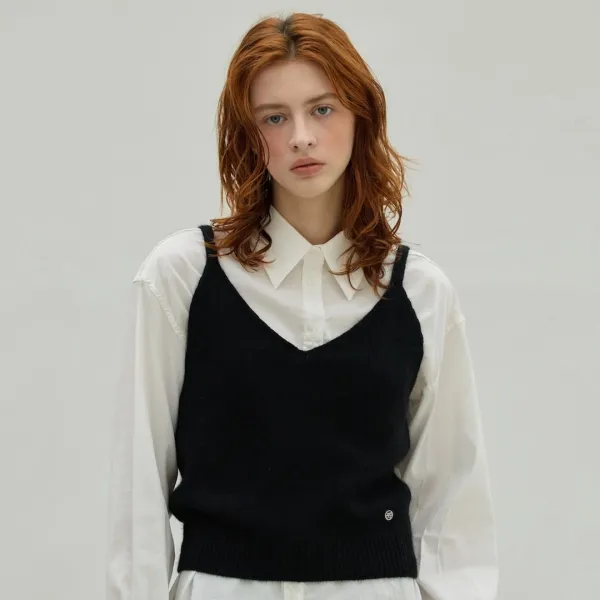 Angora V Neck Buistier Knit Top_3Color