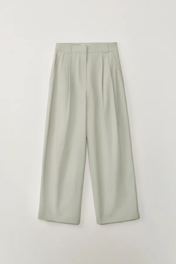 LEAF PINTUCK COTTON PANTS_LIGHT GRAY