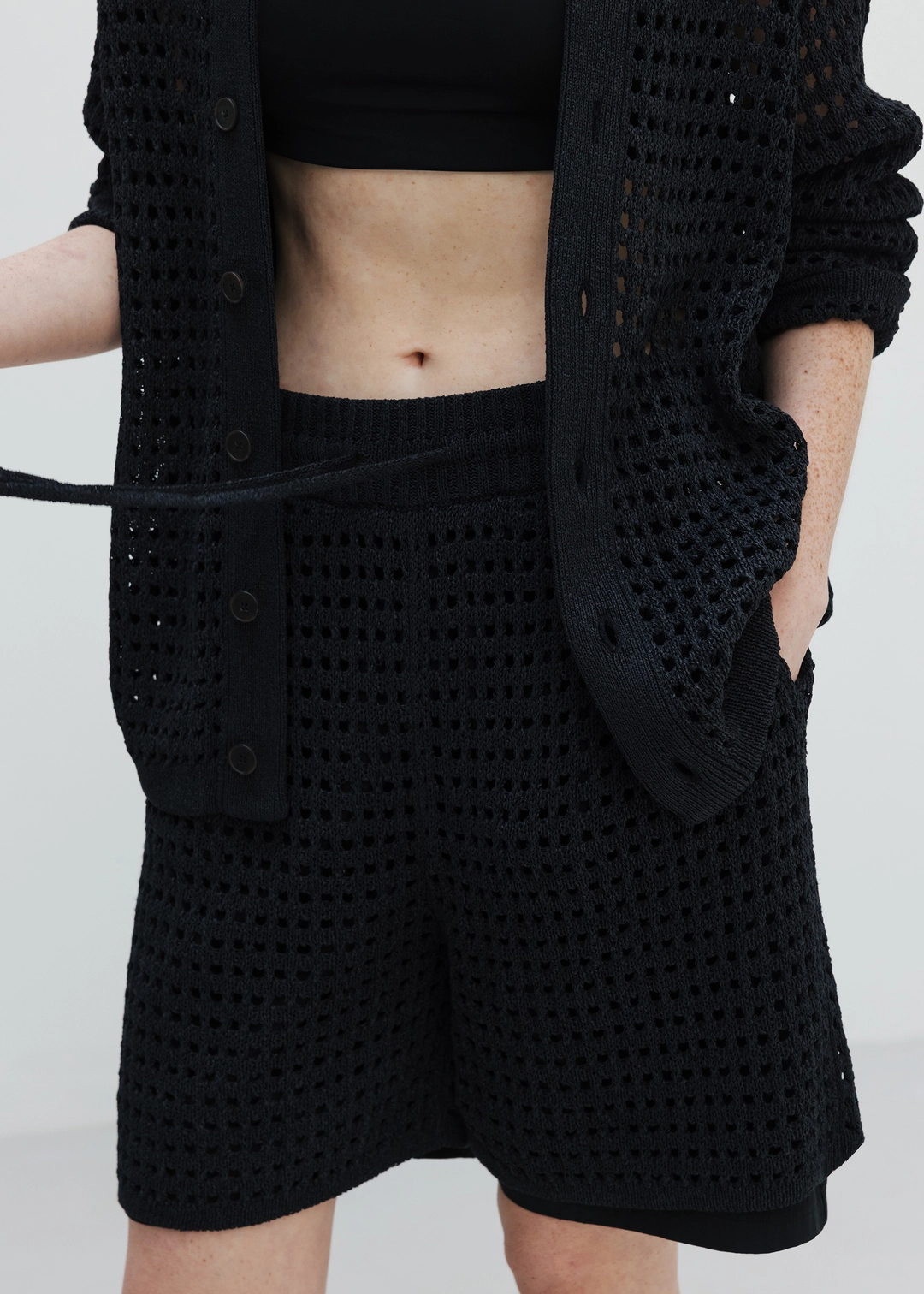 우마뭉 Japanese paper yarn crochet shorts_Washed black 상품 이미지 2