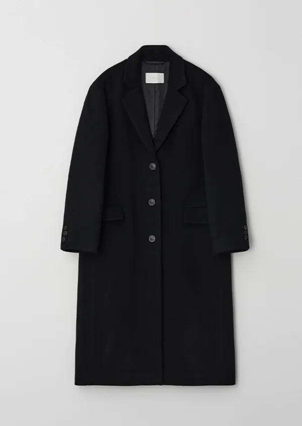 [10%] cashmere single long coat-black