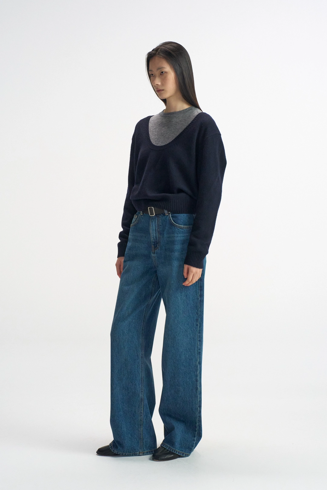 레이스 Round-Neck Cropped Knit_Dark Gray 상품 이미지 2