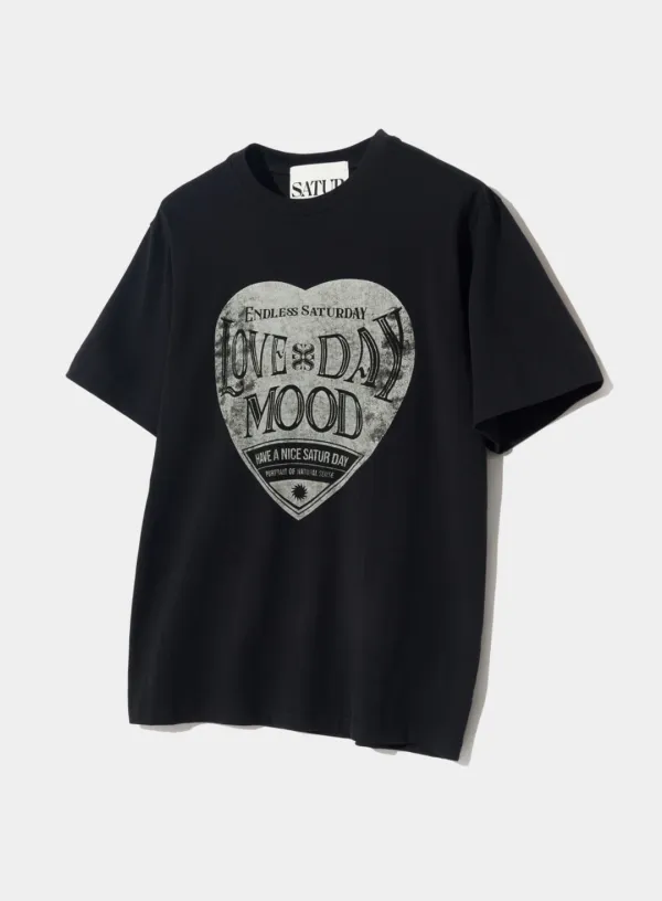 Saturday Retro Mood Graphic T-Shirt - Vintage Black