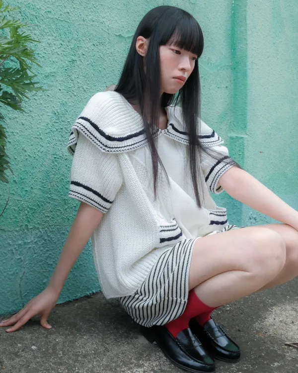 flétta Sailor Collar Knit_White