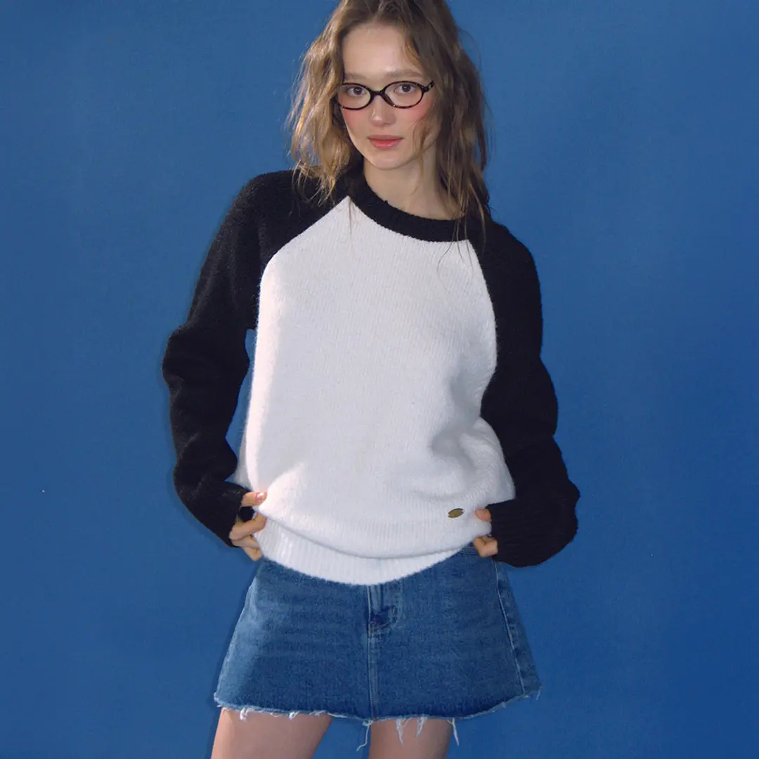 론론 WOOL RAGLAN KNIT IVORY BLACK 상품 이미지 1