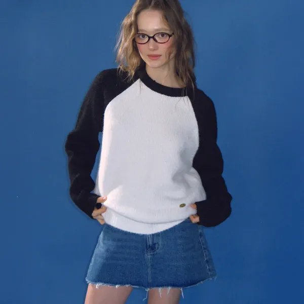 WOOL RAGLAN KNIT IVORY BLACK