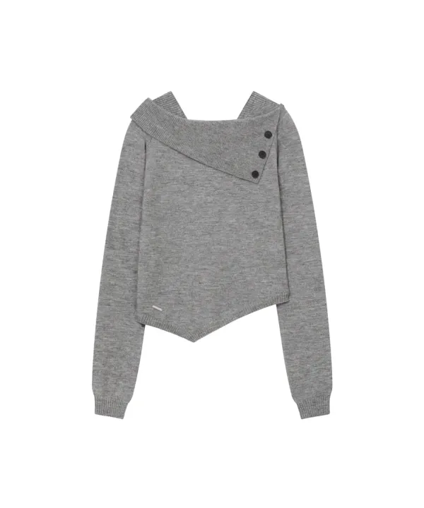 Oblique line button knit GREY