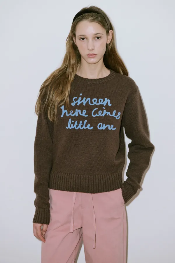 Lettering Pullover Knit (Deep Brown)