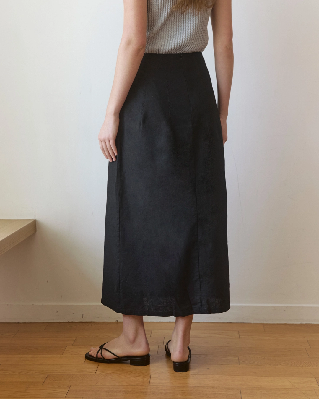 어다울 Linen cool A line long skirt - black 상품 이미지 2