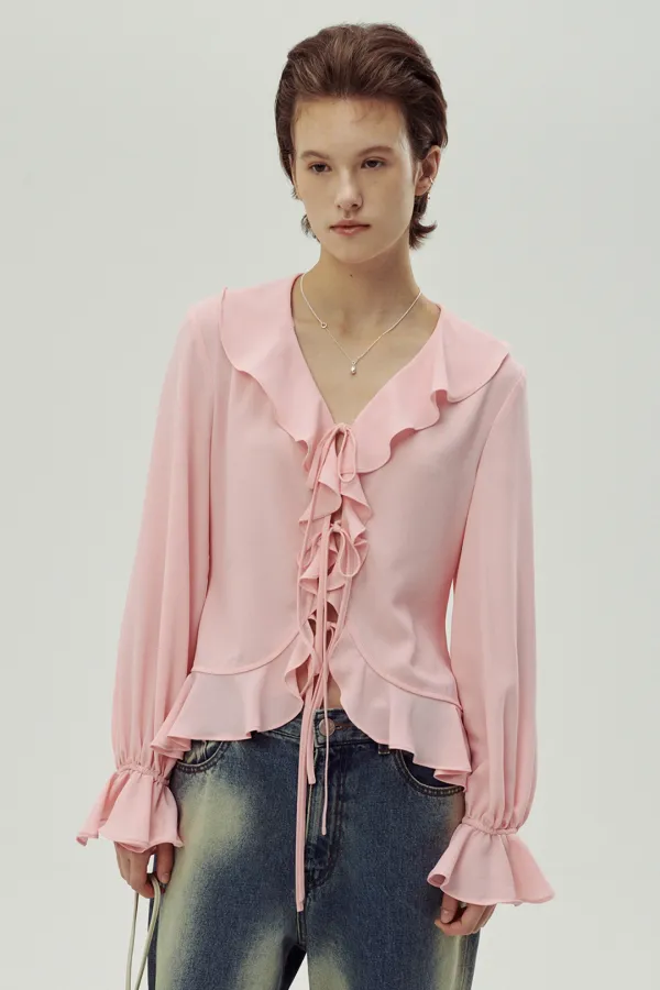 Chiffon Ruffle Blouse (Light pink)