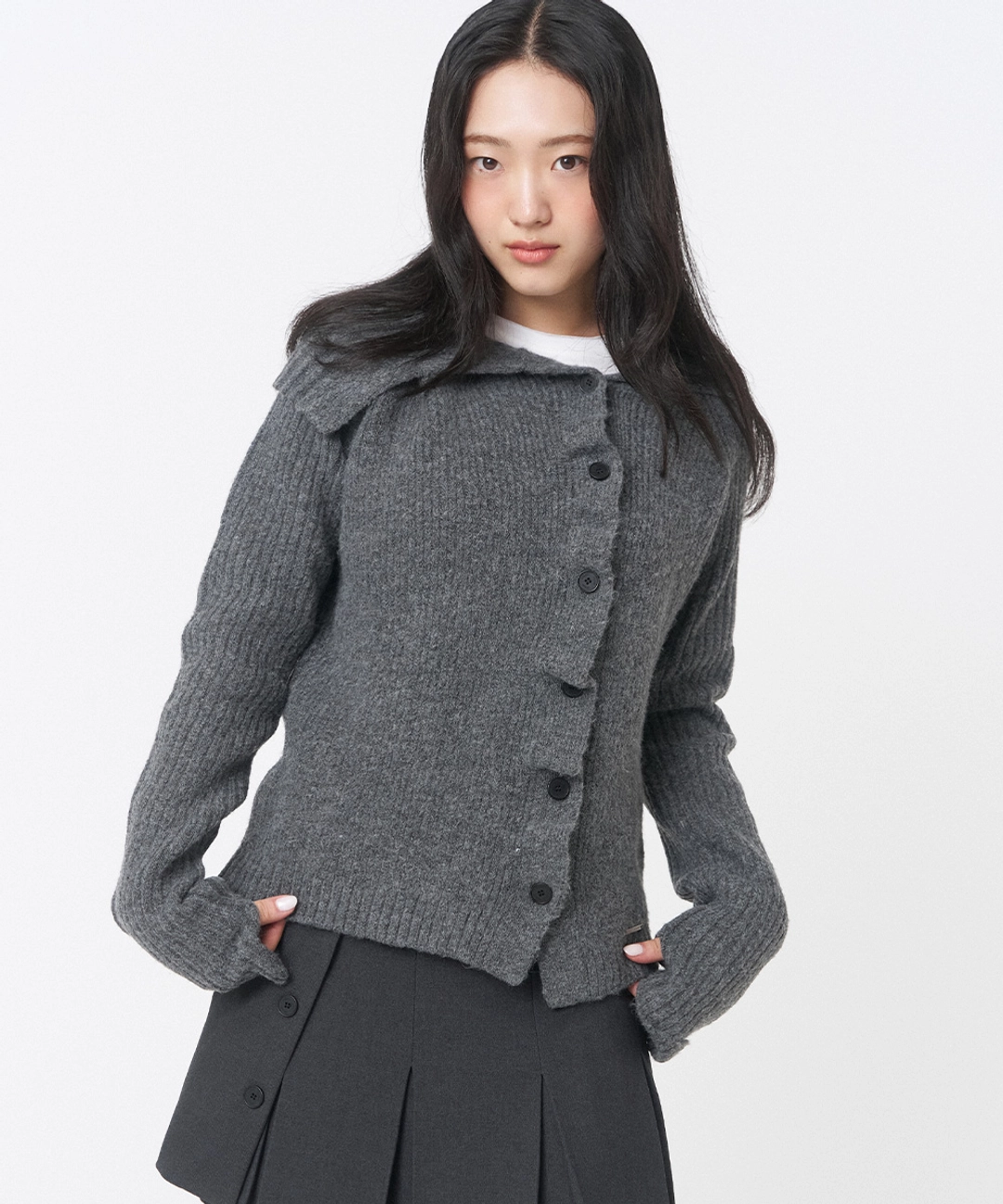 미세키서울 Diagonal button ribbed knit GREY 상품 이미지 3