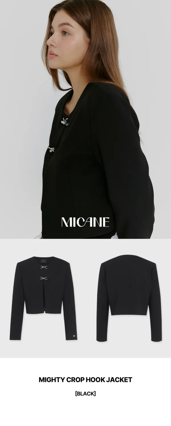 [44-120]  Mighty Crop Hook Jacket  마이티 크롭 훅 자켓 (가을-봄-하객룩-격식룩-오피스룩-출근룩-데일리룩-자켓-크롭자켓-간절기-아우터-페미닌-클래식-기본자켓-베이직-자체제작) - MICANE