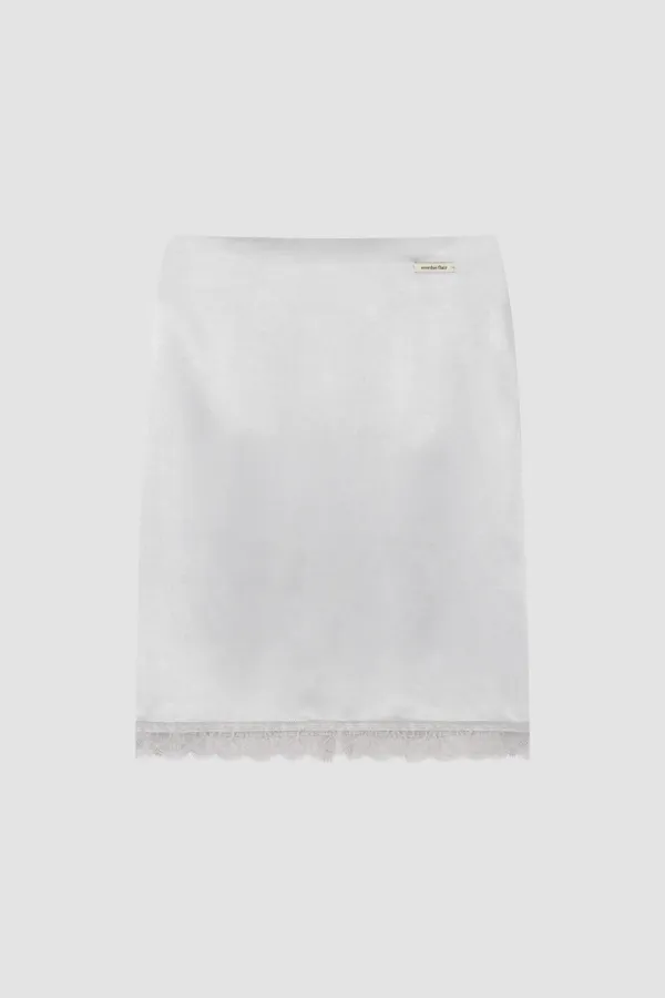 LACE SATIN MIDI SKIRT_SILVER