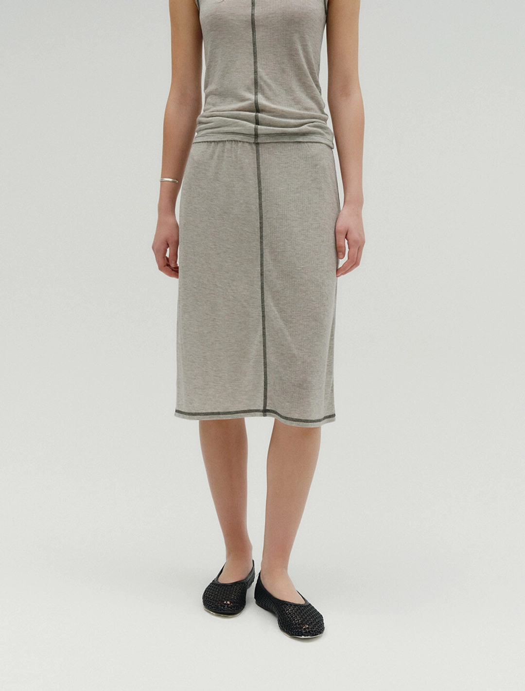 솔티페블 HALF & HALF SKIRT [MELANGE GREY] 상품 이미지 1