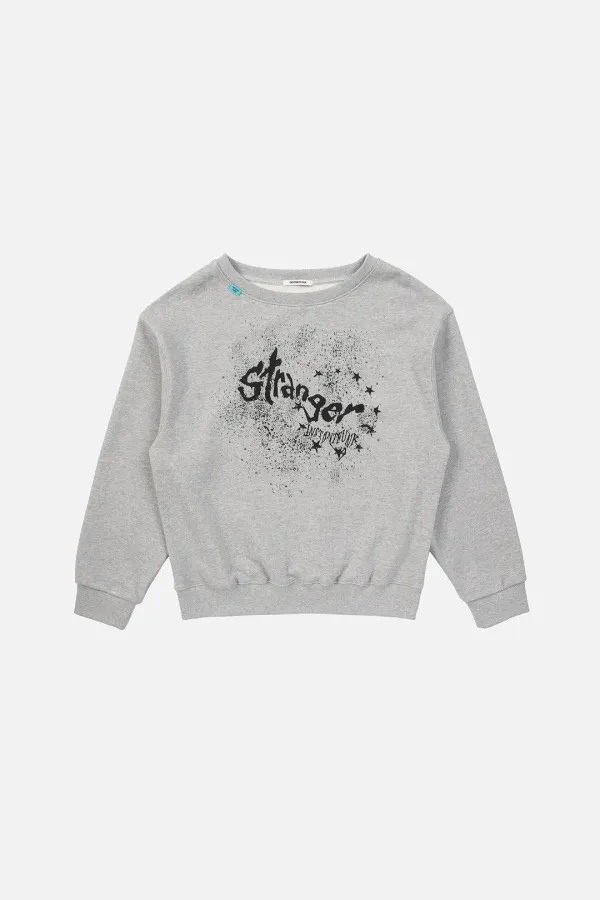 GRAPHIC SCOOP NECK OFF SHOULDER SWEATSHIRTS - MELANGE GREY