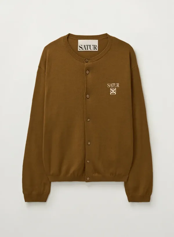 Loren Basic Crewneck Fine Cardigan - Camel