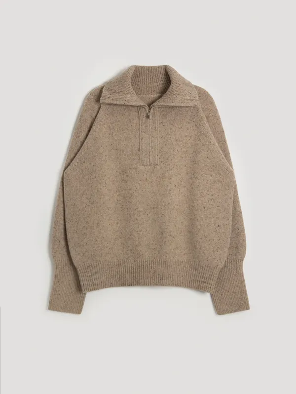 Nep wool halfneck zip-up knit (beige)