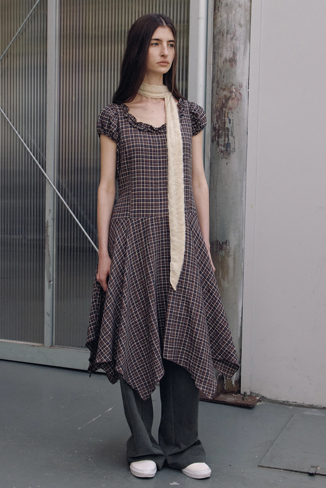 브렌다 브렌든 layered check onepiece - brown 상품 이미지 1