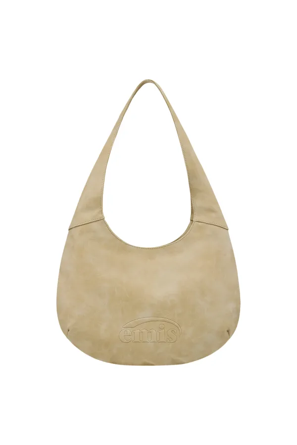LOGO EMBOSSED SHOULDER BAG-BEIGE
