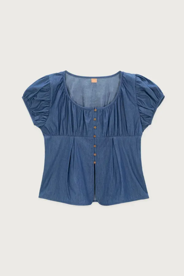 Shirring Puff Blouse (Deep Blue)