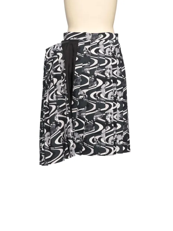 FW26 BLACK PATTERN ASYMMETRIC PLEATED SKIRT