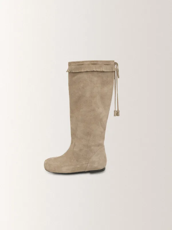 SUEDE TESSLE LONG BOOTS [ BEIGE GRAY ]