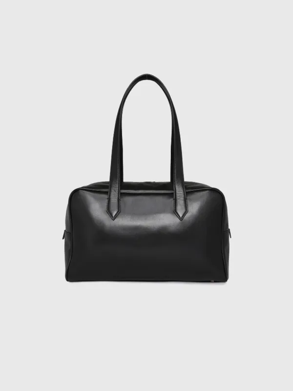 SOFT LEATHER SQUARE VALISE BAG_ BLACK
