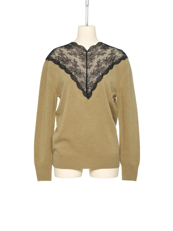 FW25 UNDERLINE KHAKI LACE DETAIL KNIT TOP