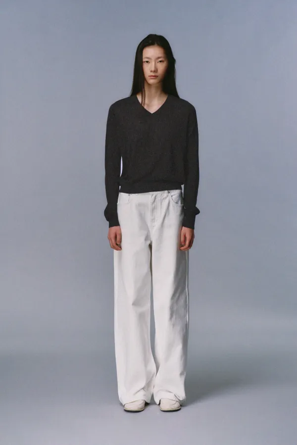 Soft V-Neck Slim Knit_Gray