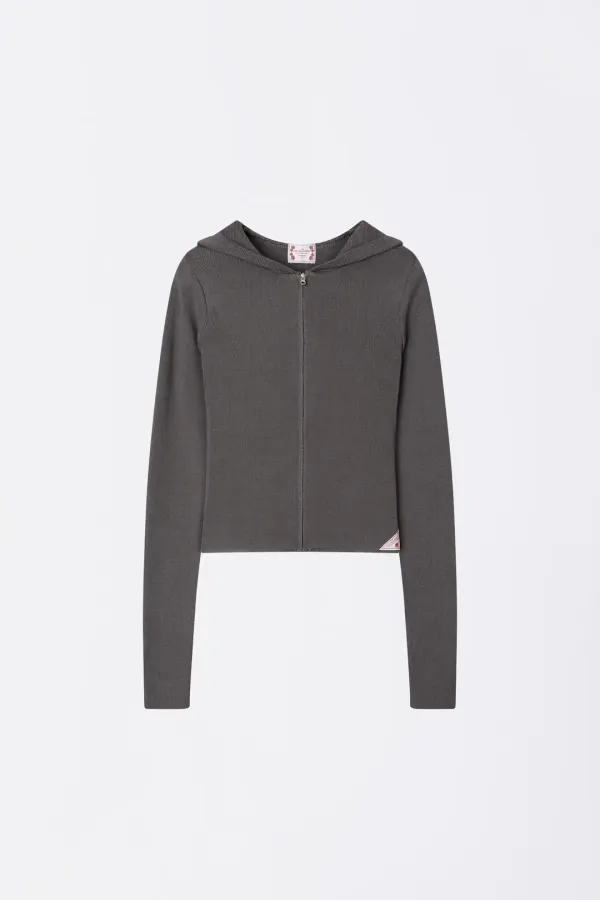 Silhouette Knit Zip-Up Hoodie Charcoal