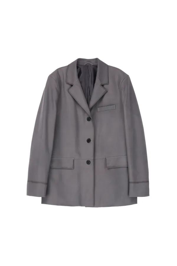 3 Button Suede Jacket, Charcoal