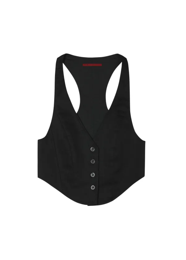 CORSET LINE FITTED VEST, BLACK