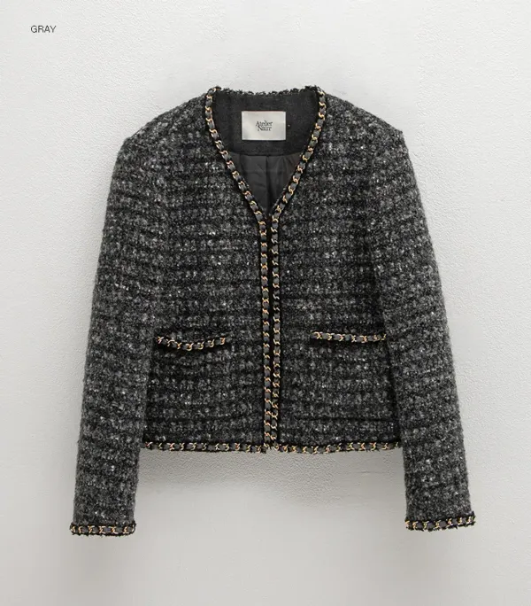 (JK-2994)CHAIN SET-UP TWEED JACKET
