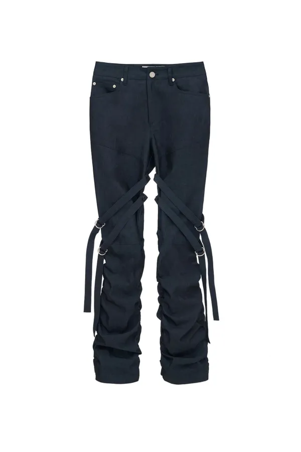 DETACHABLE STRAP SHIRRING PANTS (INDIGO BLUE)