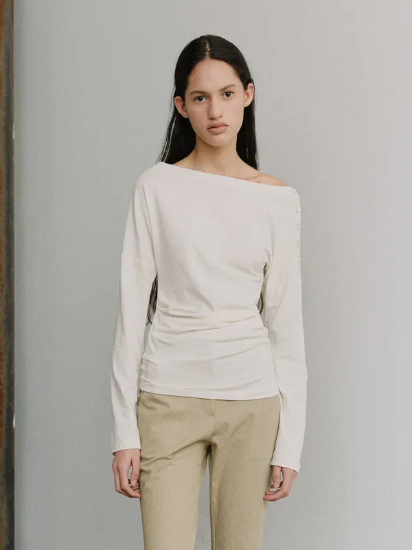 TIS BUTTON OFF-SHOULDER TOP_ IVORY