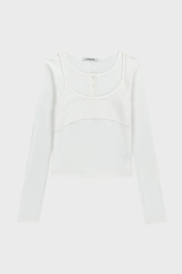 HENLEY NECK LAYERED LONG SLEEVE TOP (IVORY)