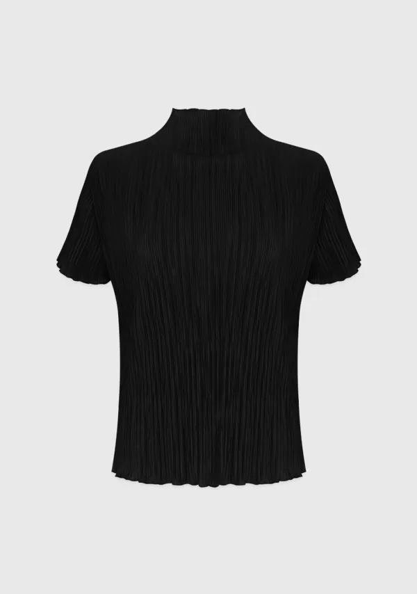 Lorin Pleats Half T-shirt Black