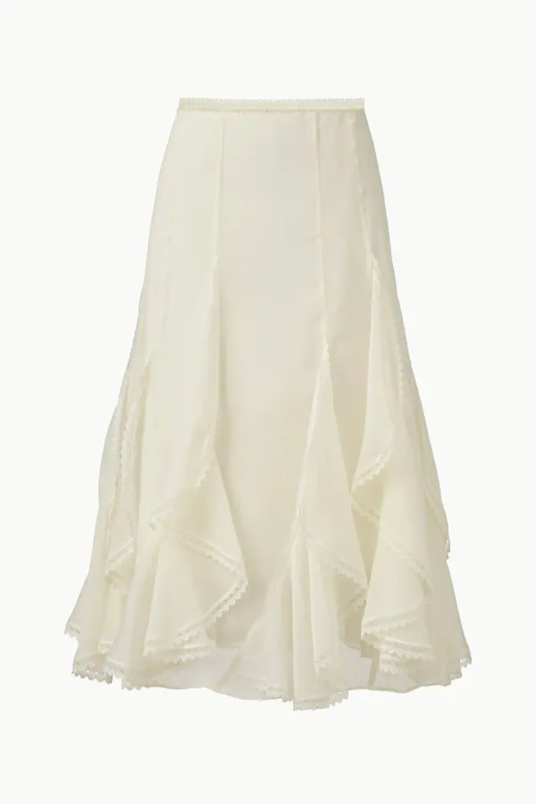 Frill Chiffon Midi Skirt, Ivory