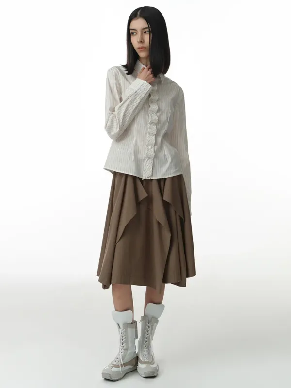 Asymmetric Banding Skirt [Khaki]