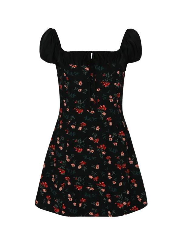 Bohemian Daisy Mini Dress (Black)