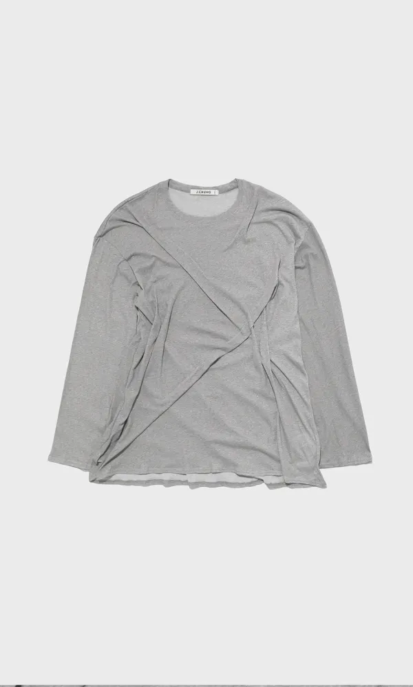 Sculpted Pintuck Oversize Tee_Melange Gray