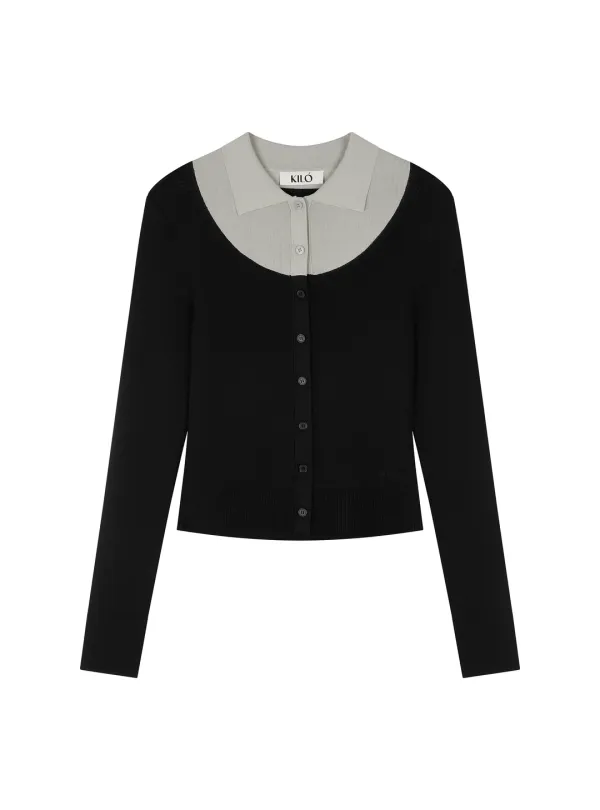 LAYERED COLLAR KNIT CARDIGAN (BLACK)