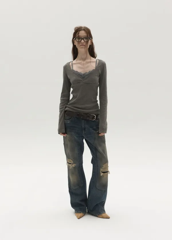 [4th REORDER, 예약배송] LACE-DETAILED SLEEVELESS TOP (GREY)