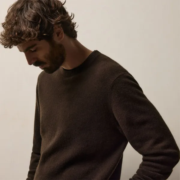 Contrast Trim Cashmere Crew - Kona/Black
