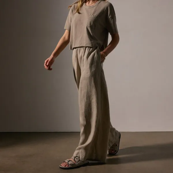 Lightweight Linen Wide Leg Pant - Overcast Pigment