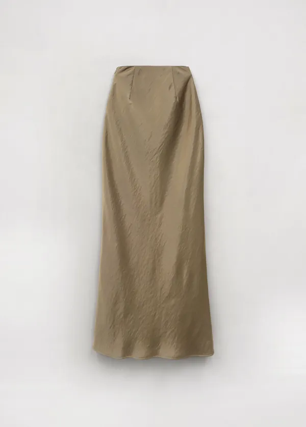 26FW 달리아 아세테이트 롱 스커트 - Khaki Brown
