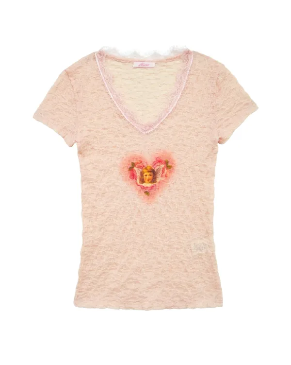 Rose Heart Angel T-shirt (Baby Pink)