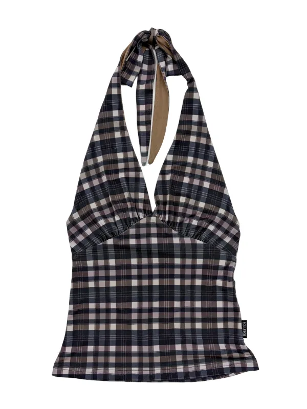 Tartan Check Halter Top Gray