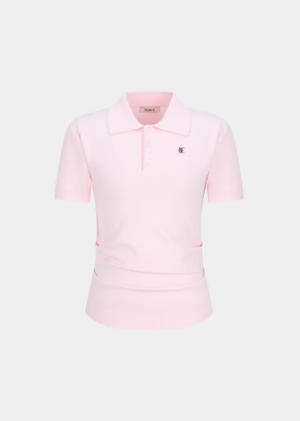W SIDE TUCK KNIT POLO TOP - LIGHT PINK