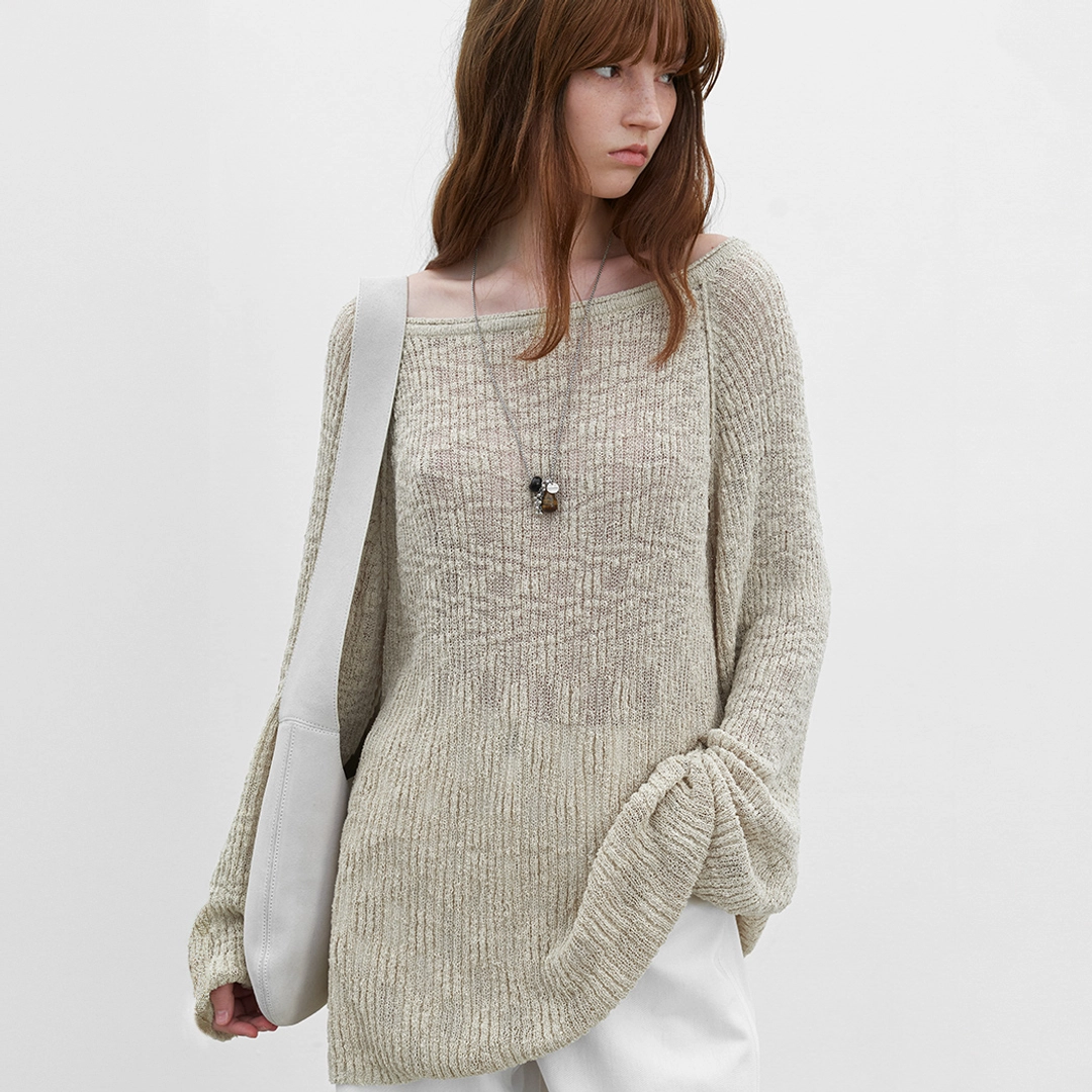 아뜰리에 나인 (T-7187)SLUB YARN BOLD RIBBED ONE OFF SHOULDER KNIT 상품 이미지 1