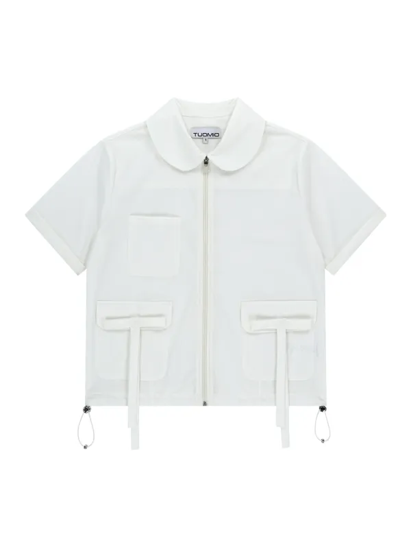 ROUND COLLAR NYLON ZIP-UP [WHITE]